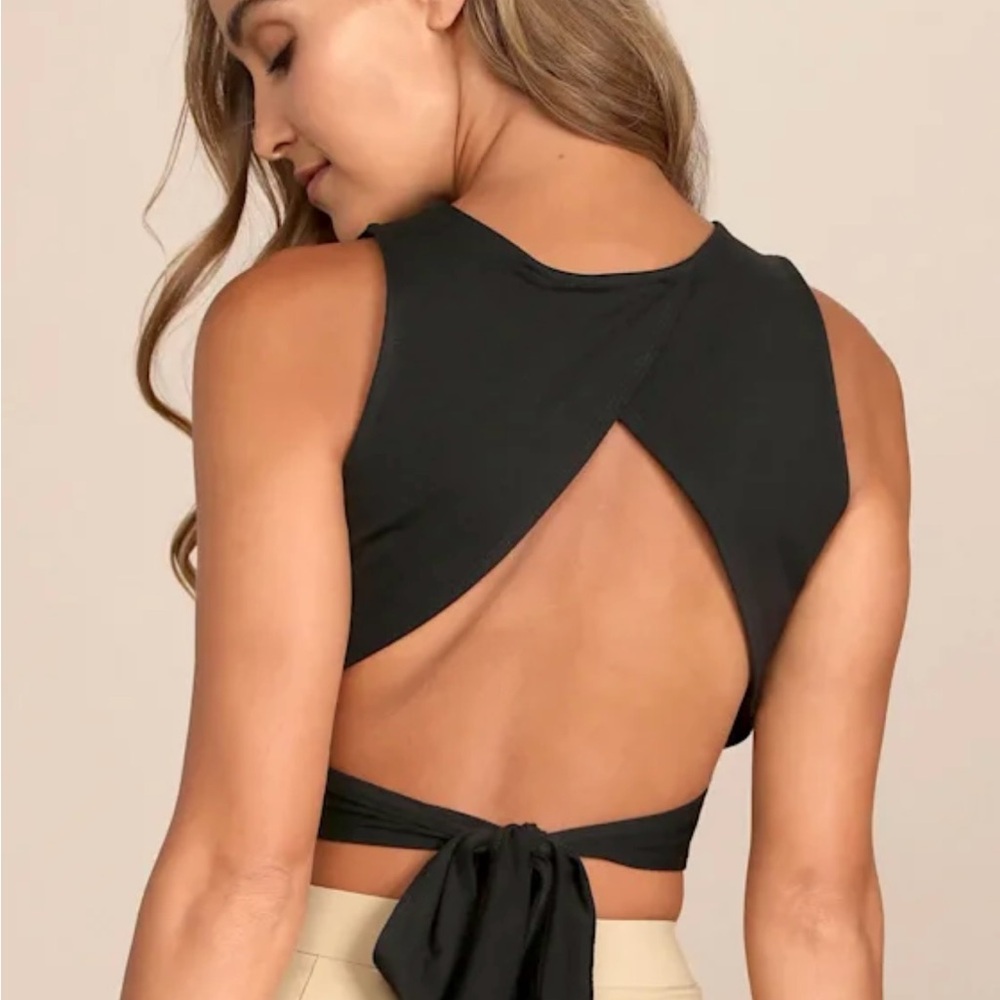 Lulu's Black Tie Back Crop Top